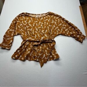 ANTHROPOLOGIE Bohemian Chic Blouse Women's XL Amber Tie-Waist Flowy Fall Earthy